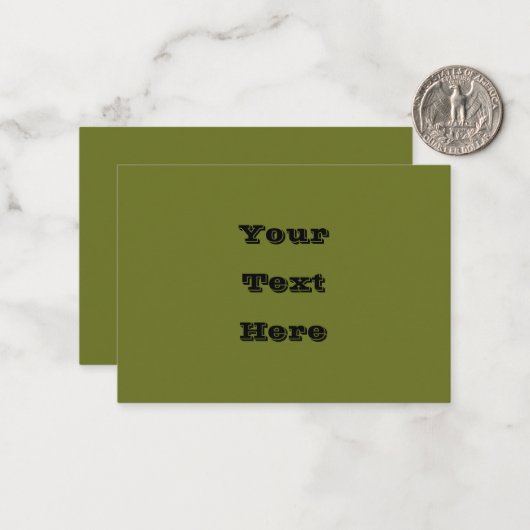 Olijf groene vaste kleur notitiekaartje (Voorkant / Achterkant in situ)
