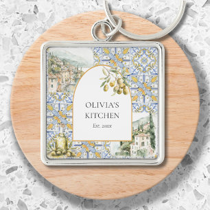 Olijf Mediterraan Botanisch Geel Blauw Sleutelhanger