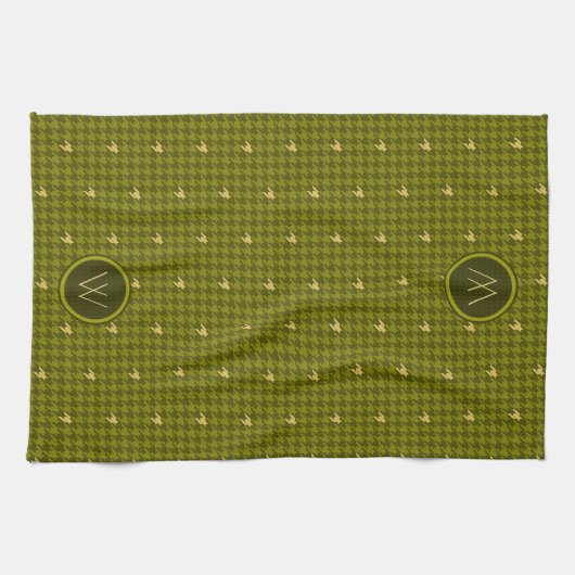 Olijf met Gold Accent Houndstooth Kitchen Towel Theedoek (Horizontaal)