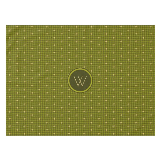Olijf met Gold Accent Houndstooth Tablecloth Tafelkleed (Voorkant (Horizontaal))