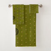 Olijf met gouden accent Houndstooth handdoek Set (Insitu)