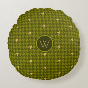 Olijf met gouden accent Houndstooth rond kussen