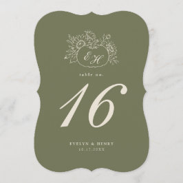 Olijf Sage Stans Monogram Tafelnummer