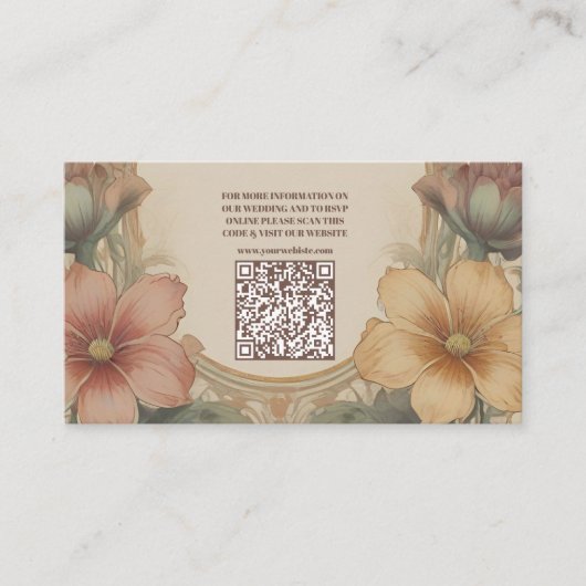 Olijf & Sinaasappel Bruiloft Art Nouveau Floral Informatiekaartje (Voorkant)