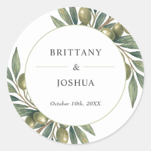Olijf verlaat mediterrane rustieke bruiloft ronde sticker