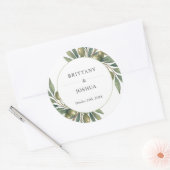 Olijf verlaat mediterrane rustieke bruiloft ronde sticker (Envelop)