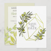 Olijfbijkantoren Natuur Greenery Botanical Wedding Save The Date (Voorkant / Achterkant)