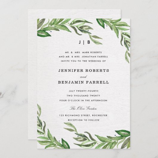 Olijfbladeren bruiloft uitnodiging (Voorkant / Achterkant)