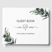 Olijfbladeren groen Mr Mrs Wedding Gastenboek (Voorkant)