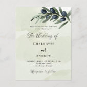 Olijfbladeren groen waterverf script bruiloft uitnodiging briefkaart (Voorkant)