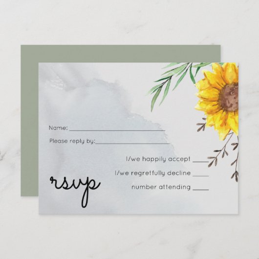 Olijfbladeren Zonnebloemen Rustieke Trouwdag Uitnodiging Briefkaart (Voorkant / Achterkant)