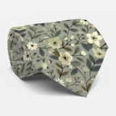 Olijfbloemen groen en wit stropdas (Opgerold)