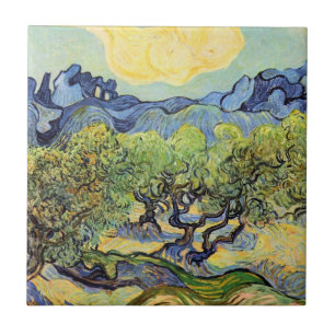 Olijfbomen met Alpilles door Vincent van Gogh Tegeltje