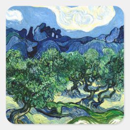 Olijfbomen met Alpilles landschapskunst Van Gogh Vierkante Sticker