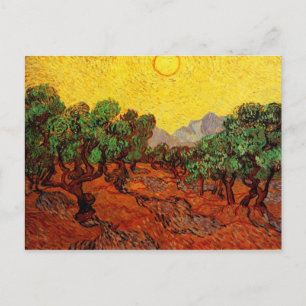 Olijfbomen met gele hemel en Sun Van Gogh Briefkaart