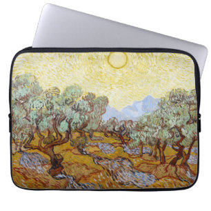 Olijfbomen met gele hemel en zon laptop sleeve