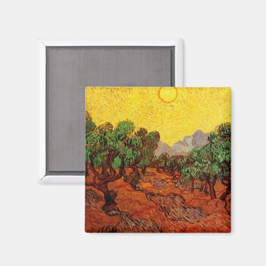 Olijfbomen met gele lucht en zon magneet (Voorkant / Achterkant)