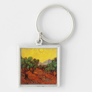 Olijfbomen met gele lucht en zon Van Gogh Sleutelhanger