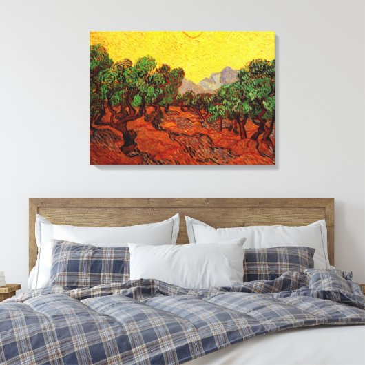 Olijfbomen met Yellow Sky en Sun, van Gogh Canvas Afdruk (Insitu (Slaapkamer))