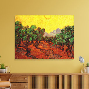 Olijfbomen van Vincent van Gogh met gele lucht en  Canvas Afdruk