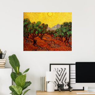 Olijfbomen van Vincent van Gogh met gele lucht en Poster