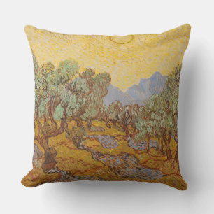 Olijfbomen van Vincent van Gogh met gele zon en lu Buitenkussen