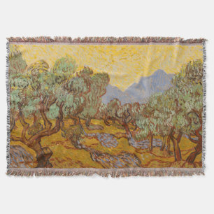 Olijfbomen van Vincent van Gogh met gele zon en lu Deken