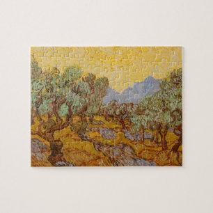 Olijfbomen van Vincent van Gogh met gele zon en lu Legpuzzel