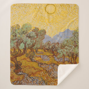 Olijfbomen van Vincent van Gogh met gele zon en lu Sherpa Deken