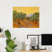 Olijfbomen, Yellow Sky en Sun, Vincent van Gogh Poster (Thuiskantoor)