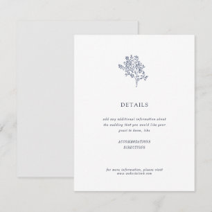 Olijfboom minimalistische bruiloft details   Blauw Informatiekaartje