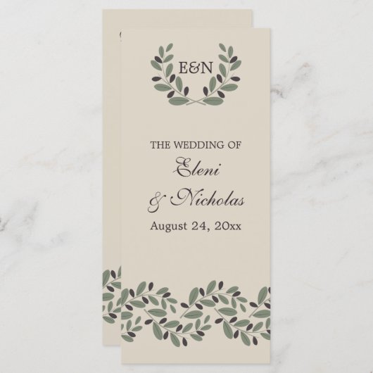 Olijfboomgaard en programma voor de bruiloft (Voorkant / Achterkant)