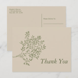 Olijfboomtak, bijtend en minimalistisch bedankt briefkaart