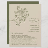 Olijfboomtak, Rustieke & Minimalistische Trouwdag Programma (Voorkant / Achterkant)