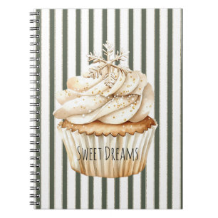 Olijfcrème Strepen Sneeuwvlok Cupcake Kerstmis Notitieboek
