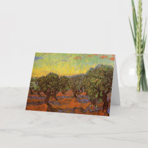 Olijfgaard, oranje lucht door Vincent van Gogh Kaart