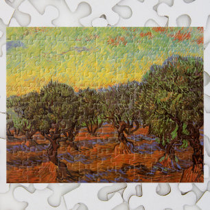 Olijfgaard, oranje lucht door Vincent van Gogh Legpuzzel