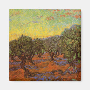 Olijfgaard, oranje lucht door Vincent van Gogh Magneet
