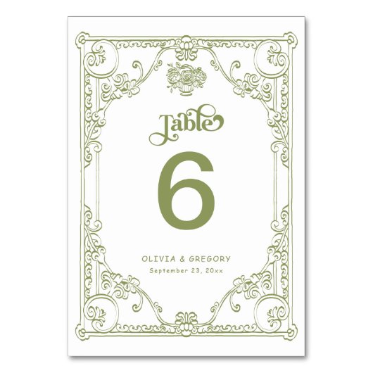 Olijfgroen Antiek Lijst bruiloft Kaart (Voorkant)
