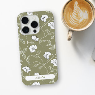 Olijfgroen Bloemen Eenvoudige Bloem Moderne Naam iPhone 15 Pro Case