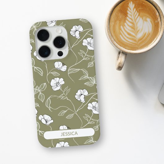 Olijfgroen Bloemen Eenvoudige Bloem Moderne Naam Case-Mate iPhone Case