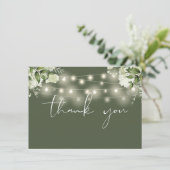 Olijfgroen Bloemgroen String Lichten Bedankkaart (Staand voorkant)