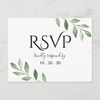 Olijfgroen Botanische Waterverf Bruiloft RSVP Briefkaart
