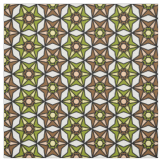 Olijfgroen, bruin wit geometrisch patroon stof
