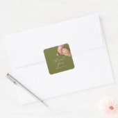 Olijfgroen | Chic Blush Script Roos bruiloft Vierkante Sticker (Envelop)
