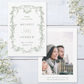 Olijfgroen Classic Franse Bloemen Trouwfoto Save The Date