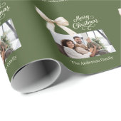 Olijfgroen crème boog foto script Kerstmis Cadeaupapier (Rol Hoek)