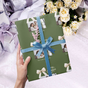 Olijfgroen crème boog foto script Kerstmis Cadeaupapier