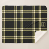 Olijfgroen, crème en zwart plaid monogram sherpa deken (Voorkant (horizontaal))