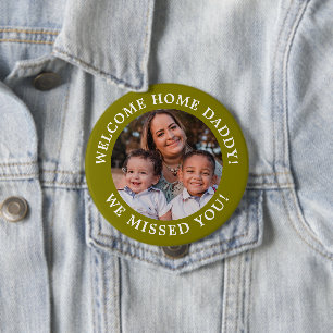 Olijfgroen Eenvoudig bericht Gearcheerde tekst en Ronde Button 4,0 Cm